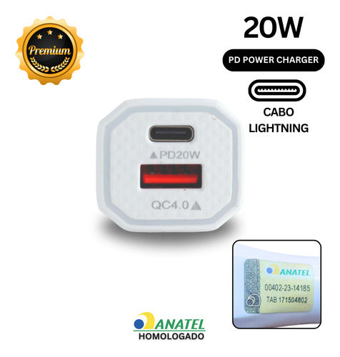 Carregador Automotivo + Cabo Para iPhone 11 12 14 Tipo C 20w