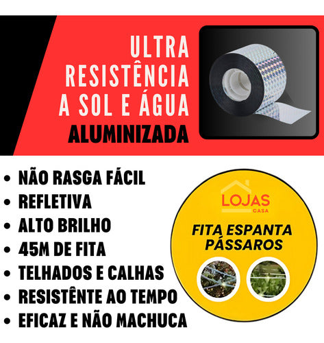 Fita Espanta Passarinhos Pombo Aves Refletiva Jardim 45 M