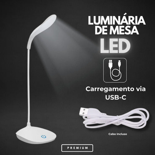 Luminária Abajur Mesa Touch Led Recarregável Escritório Casa