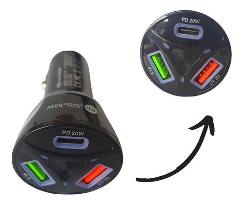 Carregador Automotivo Turbo 3 Entrada Usb 3.0/3.1/tipo-c Top
