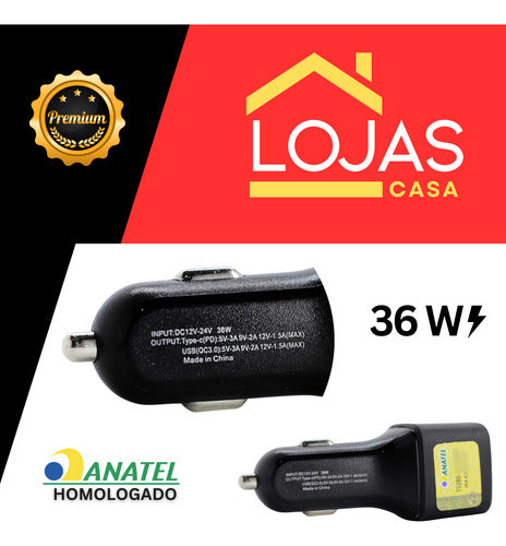 Carregador Automotivo Premium 12v E 24v Usb-c E Usb Carro
