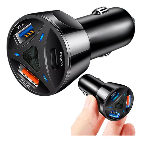 Carregador Veicular Turbo 55w Usb-c Duas Usb-a Triplo Luxo