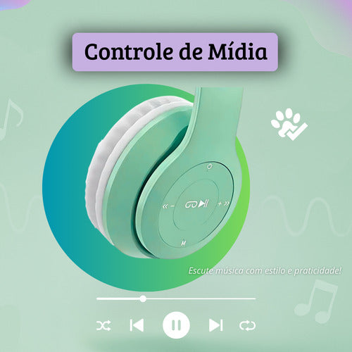 Fone De Ouvido Infantil Orelha De Gatinho Bluetooth Led  Rgb