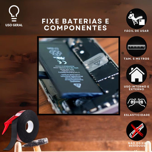 Fita Dupla Face Espuma 5m Isolador Anti Ruído Automotiva