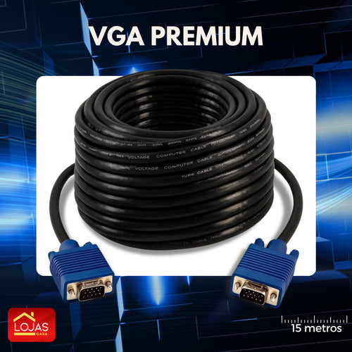 Cabo Vga Blindado 15m Lojas Casa Alta Resolução Azul Conector Macho