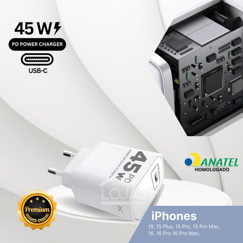Carregador Para iPhone 15 16 Turbo 45w Tipo C Cabo Luxo