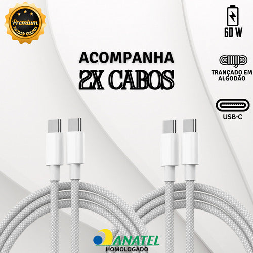 Carregador 50w Usb-c Duplo Para iPhone 15 Pro Max + 2 Cabos