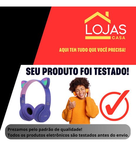 Fone De Ouvido Infantil Orelha De Gatinho Bluetooth Led  Rgb