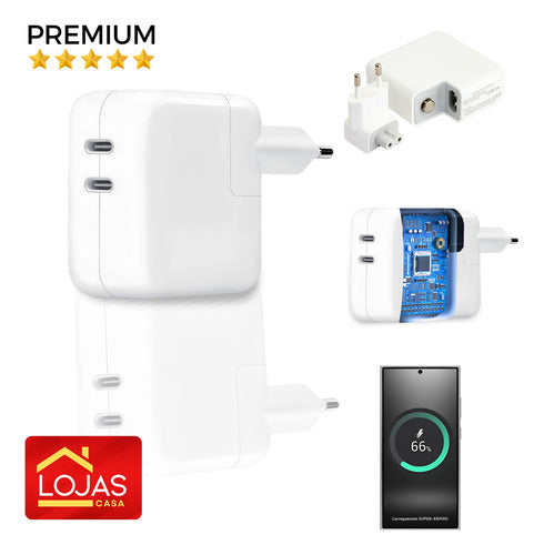 Fonte Carregador Duplo 50w Usb C P/ iPhone Samsung Motorola