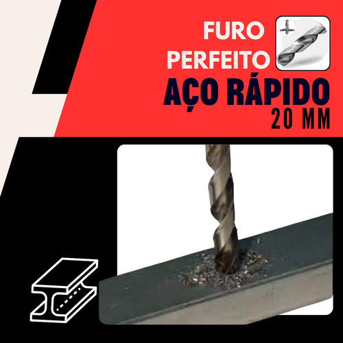 Kit 5 Brocas 20mm Metais Chapa Aço Rápido Com Rebaixo Din338