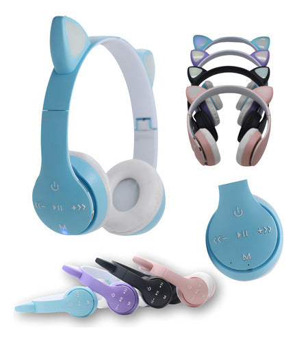 Fone De Ouvido Crianças Orelha De Gatinho Bluetooth Led Rgb