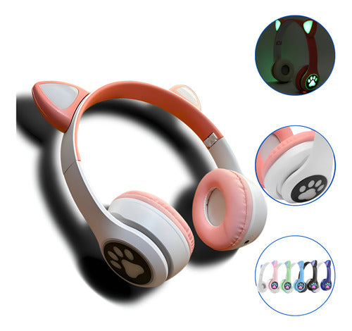 Fone De Ouvido Gatinho Fofinho Bluetooth Led Cat Headset
