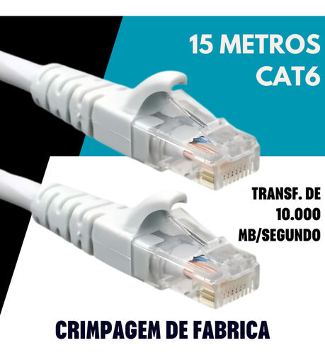 Cabo De Rede 15 Metros Lan Internet Crimpado Rj45 Cat6 Rápido Lojas Casa Transferencia 10000mb/s Super Rápido