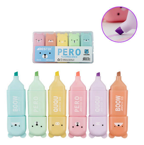 Marca Texto Colorido Fofinho Ursinho Porquinho Mini 6 Cores