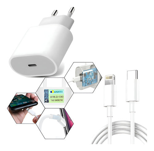 Fonte Carregador + Cabo Usb-c Para iPhone X 11 12 13 14 25w
