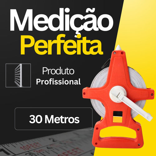 Trena 30 Metros Fibra Resistente Fita Metrica Com Manivela