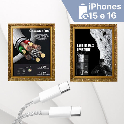 Fonte Carregador Duplo 2 Cabo 1m E 2m P/ iPhone 15 16
