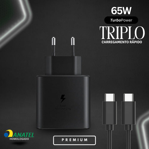 Carregador 65w Usb-c Triplo Para Moto Edge, Razr, G84, G73 G