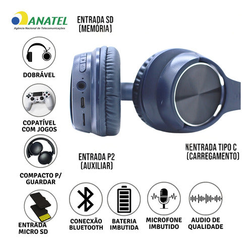 Headphone Bluetooth Fone De Ouvido Colorido Som De Qualidade