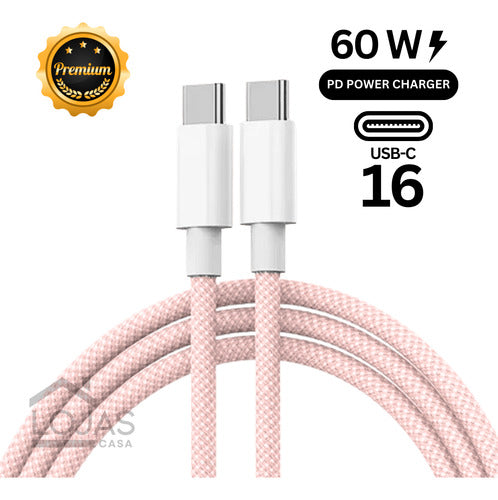 Cabo Tipo C Usb Para iPhone 16 15 Pro Max Trançado Colorido