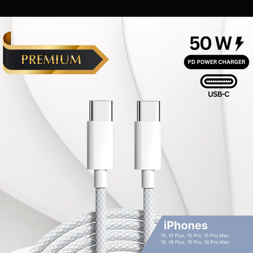 Carregador Fonte 50w P/ iPhone 15 16 17 Cabo Usb-c Ultra Duo