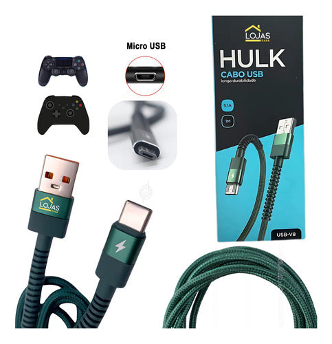 Cabo Recarga Controle Ps4 Usb V8 Trançado Resistente Tático