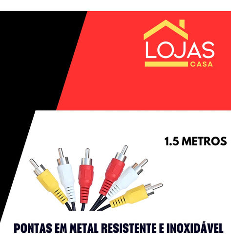 Cabo Fio 3rca Áudio Vídeo Reforçado 1.5 M Para Dvd Som Tv