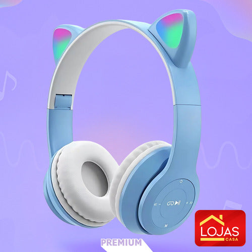 Fone De Ouvido Infantil Orelha De Gatinho Bluetooth Led  Rgb