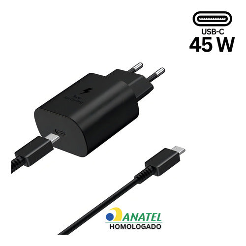 Carregador Fonte Turbo 45w Para Samsung Com Cabo Super Fast Cor Preto Lojas Casa