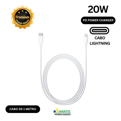 Carregador Automotivo + Cabo Para iPhone 11 12 14 Tipo C 20w