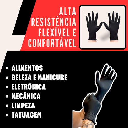 Luvas Nitrilicas Na Cor Preta 100 Unid. Uso Geral Sem Talco