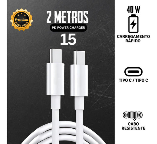 Cabo Tipo C 2m Usb-c P/ iPhone 15 16 Todos Premium Ultra