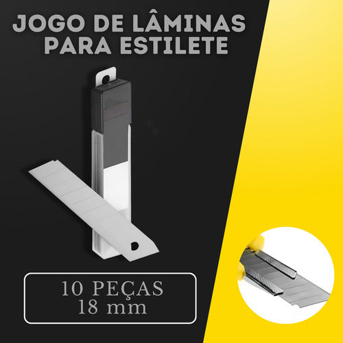 Kit Jogo Lâminas Para Estilete Em Aço 18mm 10 Peças