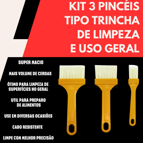 Kit 3 Mini Pincel De Pintura Acabamentos Alimentos Uso Geral