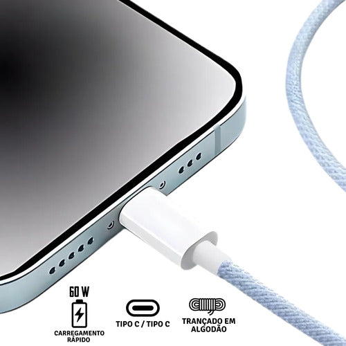 Carregador Fonte Para iPhone 16 Cabo 60w Ultra Tecido Nylon