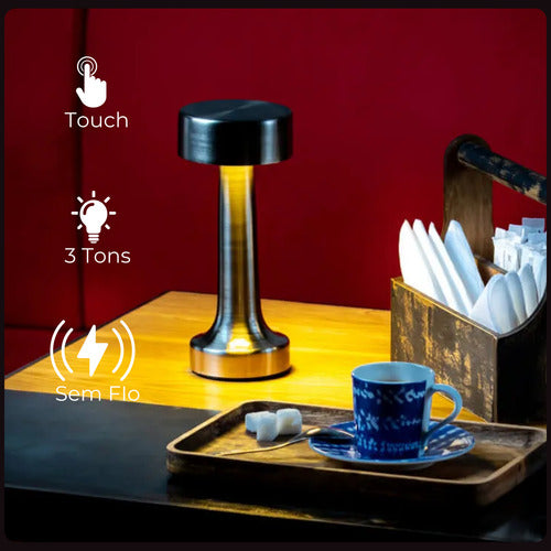 Luminária Abajur Touch Led Portátil S/ Fio Recarregável Luxo