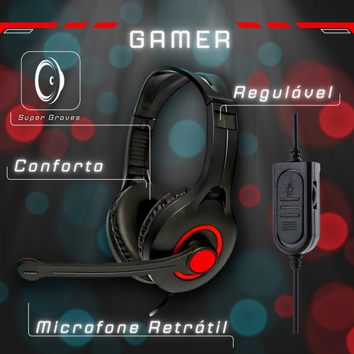 Headset Super Gamer C/ Fio Controle De Mídia Bass Microfone