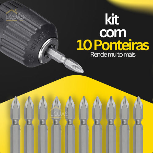 Kit 10 Ponteira Phillips Dupla Ph2 10 Pçs Bits Parafusadeira