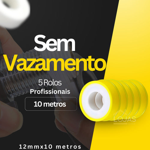 Kit Com 5 Rolo De Fita Veda Rosca Com Capa 12mmx10m