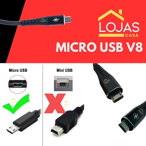 Cabo Recarga Controle Ps4 Usb V8 Trançado Resistente Tático