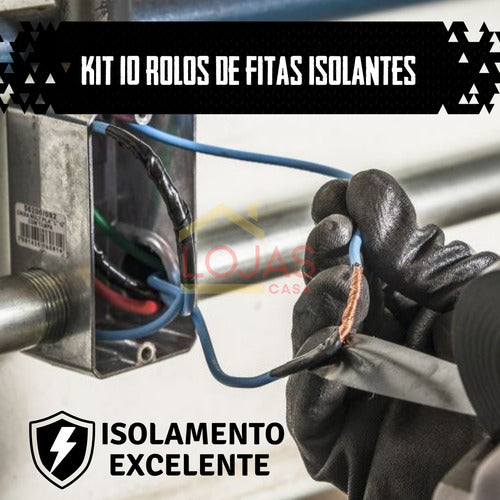 Kit 10 Fita Isolante Preto Adesiva 5m Anti Chama Flexível