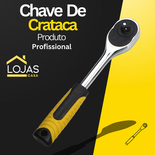Chave Catraca Para Soquete Aço Cromo Reversível 1/2 Polegada