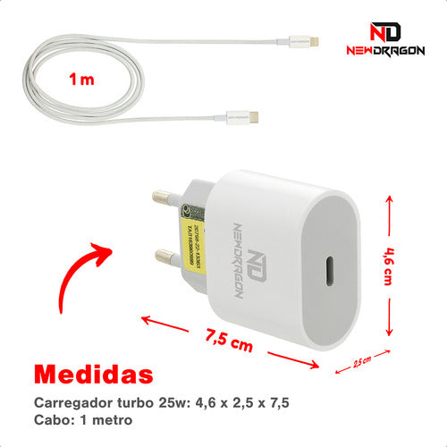 Carregador Turbo Usb-c 25w Newdragon iPhone 5 A 14 Pro Max Carga Rápida Branco