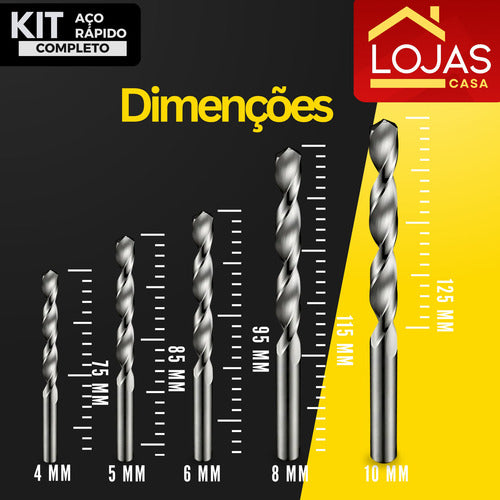 Kit Jogo Brocas Com Estojo Aço Rápido Usinagem Arrebite Resi
