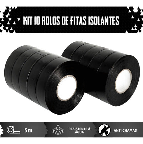 Kit 10 Fita Isolante Preto Adesiva 5m Anti Chama Flexível