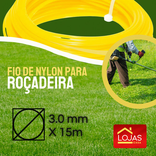 Fio De Nylon Roçadeira Cortar Grama 3mm Quad 15m Amarelo