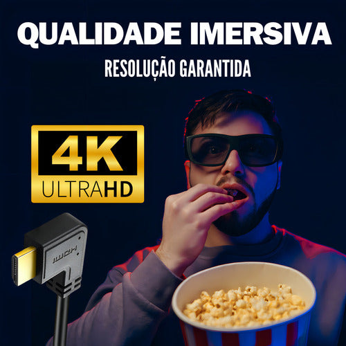 Cabo Hdmi Curvo 3 Metros Blindado Full Hd Tv Game Pc Notebook 90 Graus Para Painel De Tv De Parede Lojas Casa
