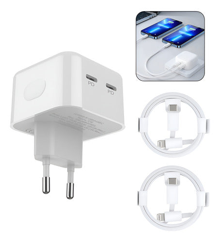 Carregador 50w Duplo Para iPhone 11 13 14 Pro Max + 2 Cabos