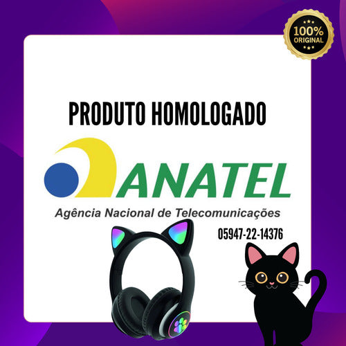 Fone De Ouvido Gatinho Fofinho Bluetooth Led Cat Headset