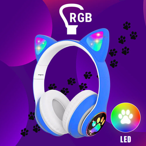 Fone De Ouvido Gatinho Fofinho Bluetooth Led Cat Headset